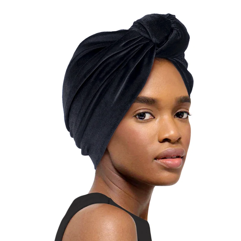 

New Women Velvet Turban Hat Stretch Top Knotted cap Muslim Hijab Caps Bandana African Twist Headwrap India Hat Chemo Cap