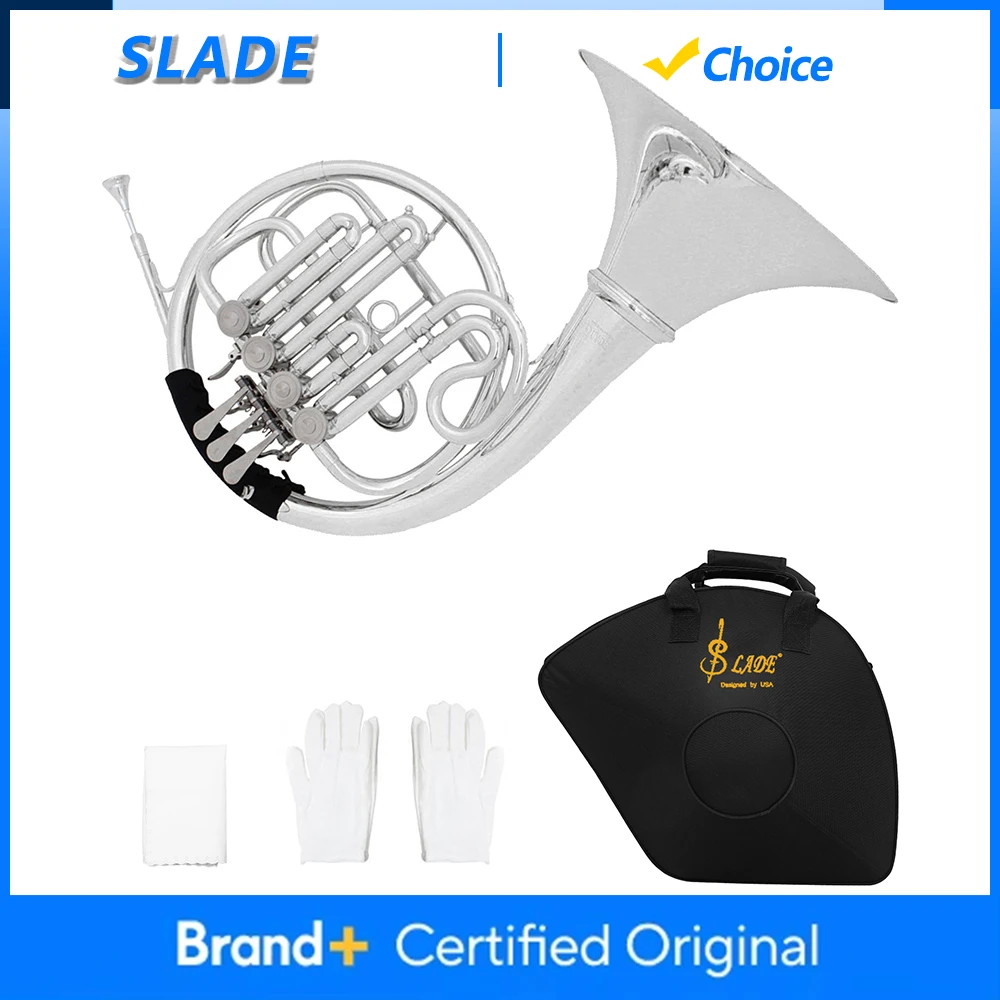 

SLADE Французский рожок, латунный корпус, 4 клавиши, Bb, валторны B, плоский никелированный валторны с футляром, профессиональный духовой инструмент