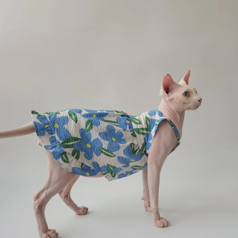 Ropa para gato Sphynx floral de algodón naranja, vestido de verano - imagen 3
