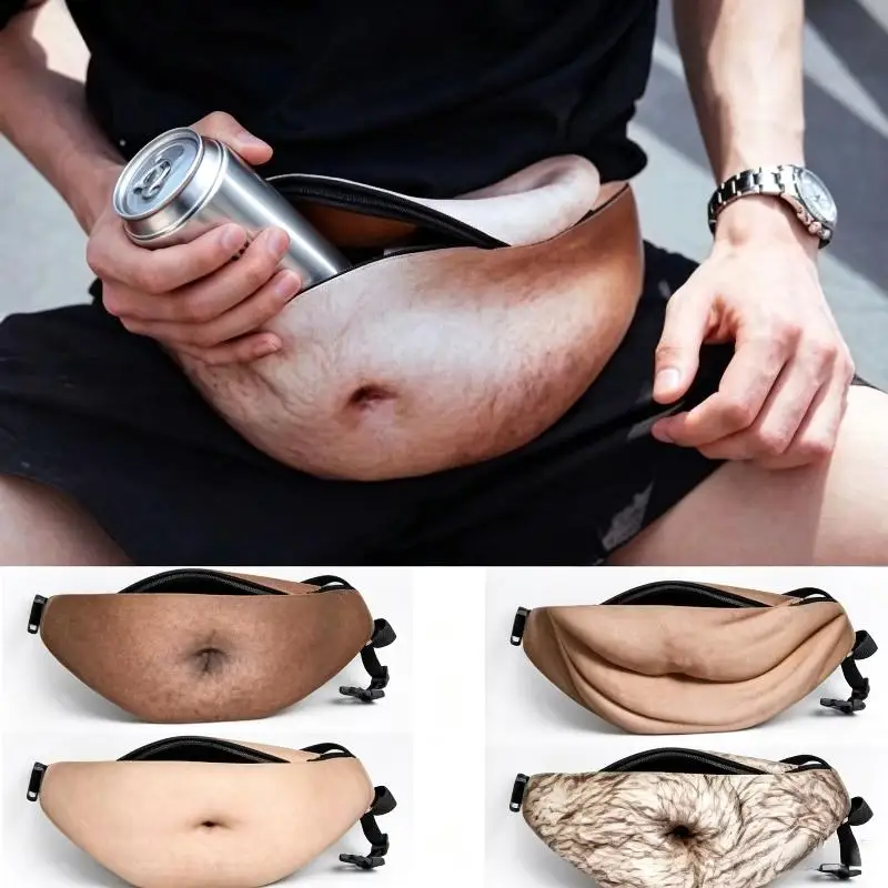 Fake Beer Belly Fanny Pack Funny 3D Print Dad Bod Money Belt Waist Bag Novelty Belly Bum Bag For Party Cosplay Gift
