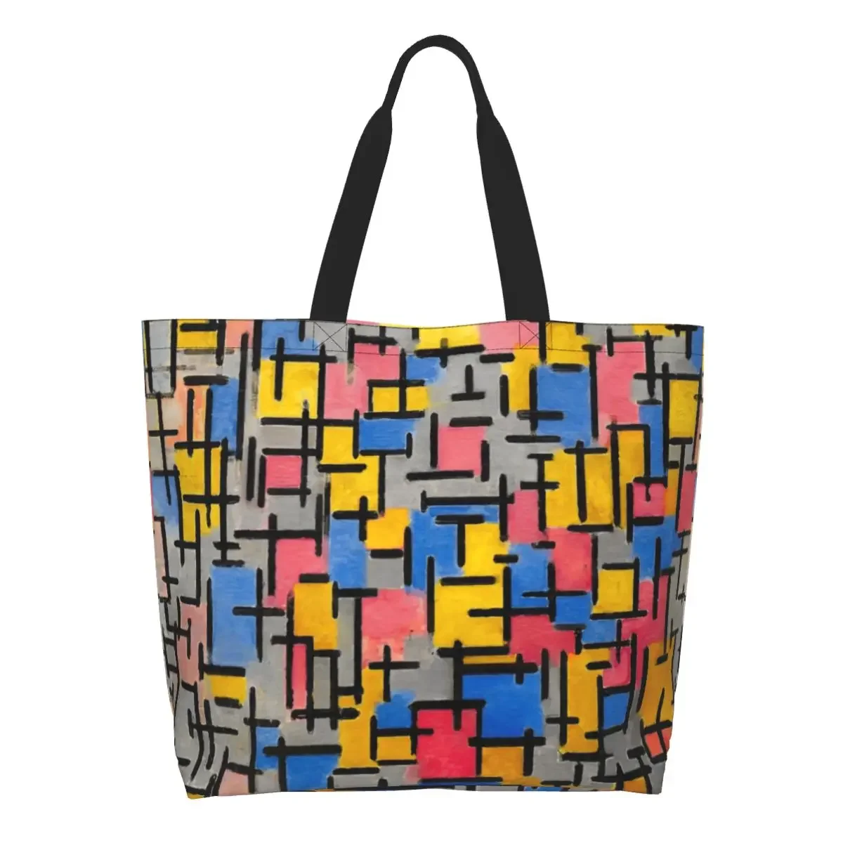 Funny Composition By Piet Mondrian Shopping Tote Bags Reusable De Stijl Abstract Art Canvas Grocery Shoulder Shopper Bag