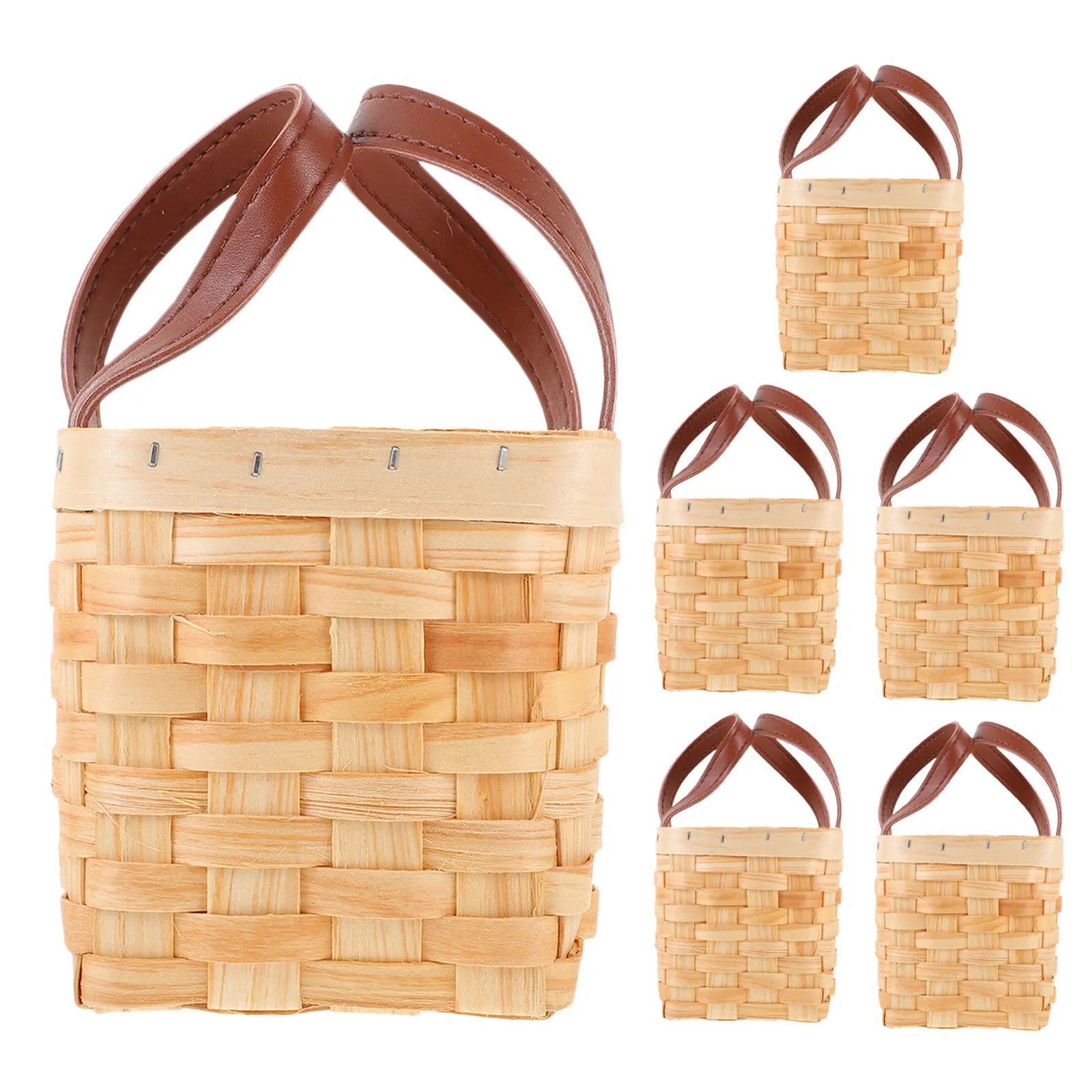 6Pcs Chip Wood Basket For Wedding Candy Display Fall Decor Basket Woven Handheld Natural Rustic Craft Table Fruit