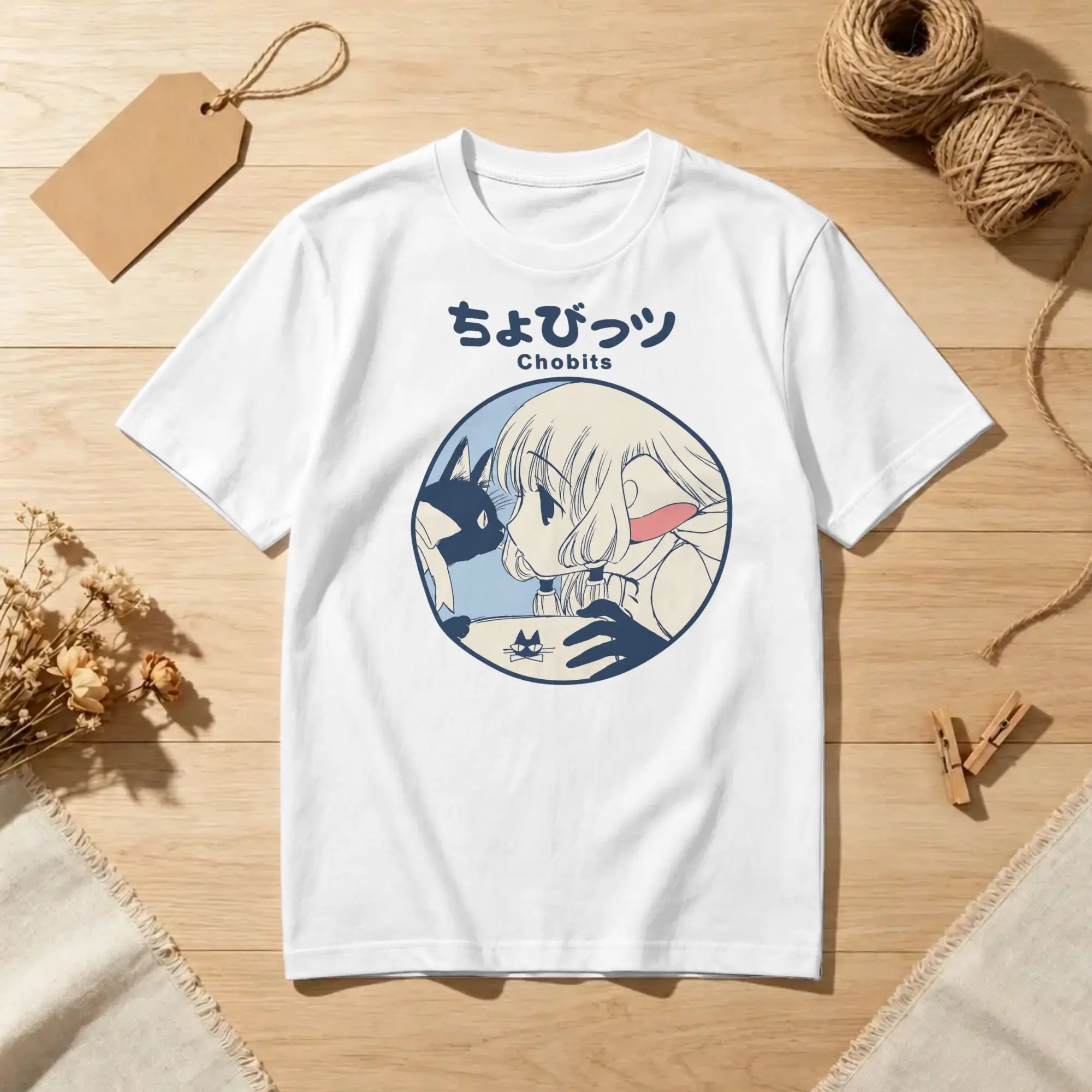 Divertidas camisetas de manga corta con motivos de Chobits, anime y manga, con la imagen de Chii, el gato negro, de anime japonés, para hombres y mujeres. Camisetas de algodón, disponibles en tallas grandes.