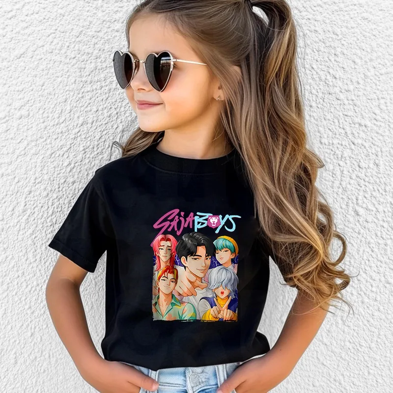 KPop Demon Hunters Cosplay Costume Huntrix Saja Boy T-shirt Summer Short for Children Girl Boy Cartoon Printed Casual Loose Tops #3