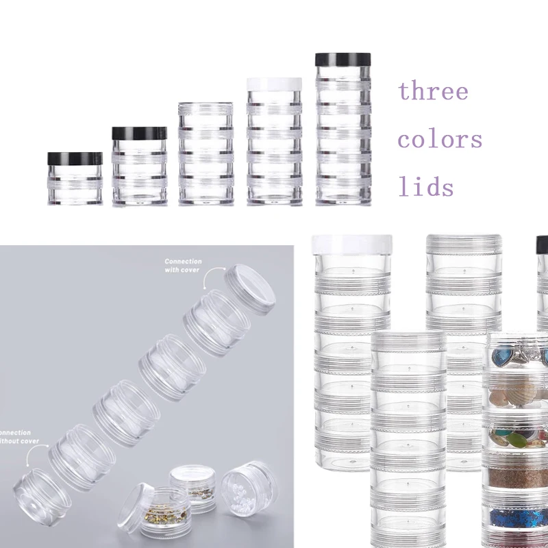 2Pcs 5g/10g Round Clear Stackable Creams Jars Storage Box Empty Mini Cosmetic Containers For Jewelry Nail Art Eyeshadow Crafts