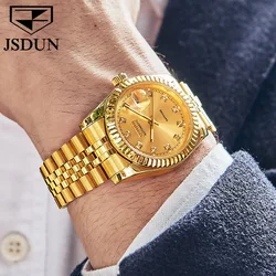 JSDUN Men Watch Retro gold Business Luxury Sapphire Automatic Mechanical Watches Carving Bezel CNC diamond Japan NH35A Movement