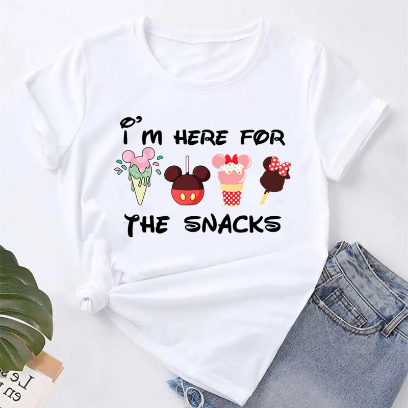 Cute I'm Here for the Snacks Tops Women Clothing Summer Short Sleeve Female T-shirt Casual Tops Y2k Streetwear