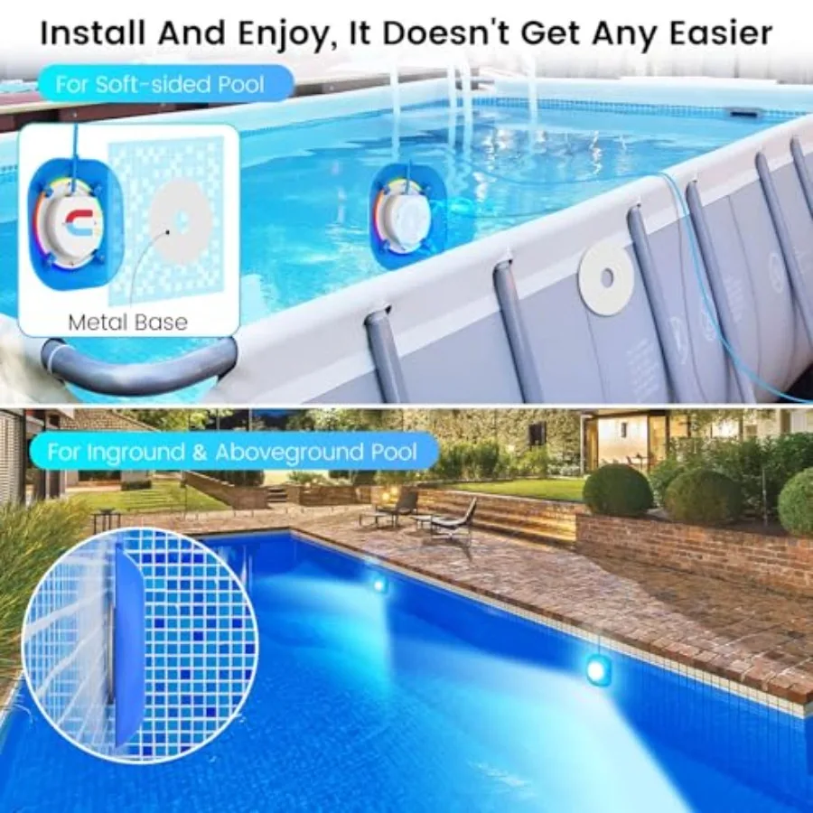 LED Pool Lights for Above Ground with APP Control, Smart RGB Magnetic Underwater Lights with Timer, 800lm Dimmable, IP68 Waterp