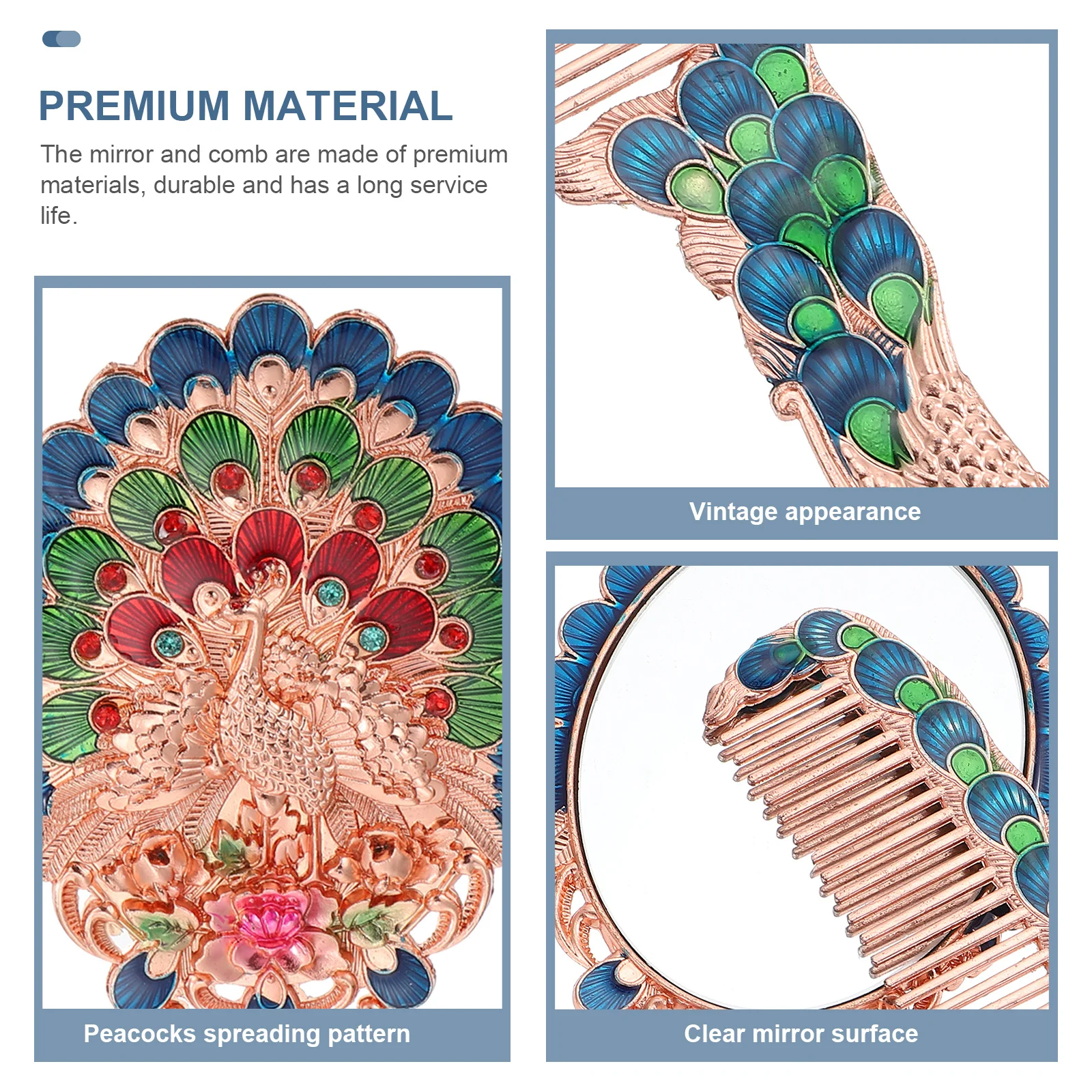 1 ensemble de miroirs de maquillage Vintage portables avec motif de paons, ensemble de peignes de miroir rétro compacts portables, outil élégant