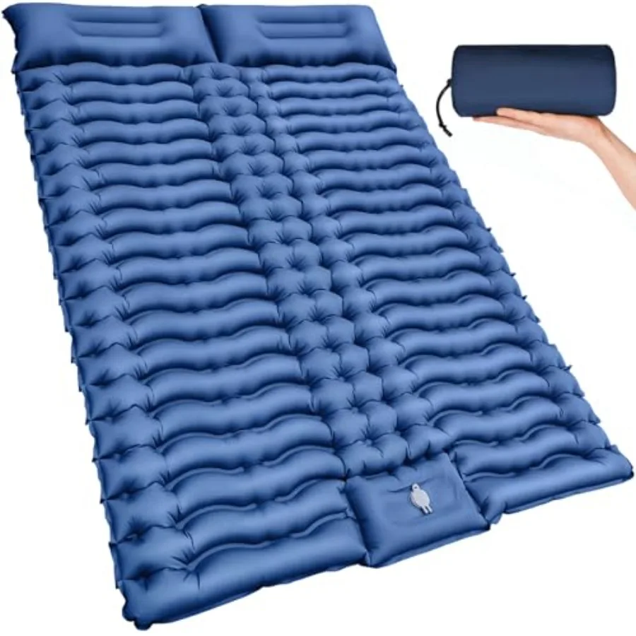 

Double Sleeping Pad for Camping- Self Inflating 4" Extra-Thick with Pillow Built-in Foot Pump Inflatable Sleeping Mat for Backp
