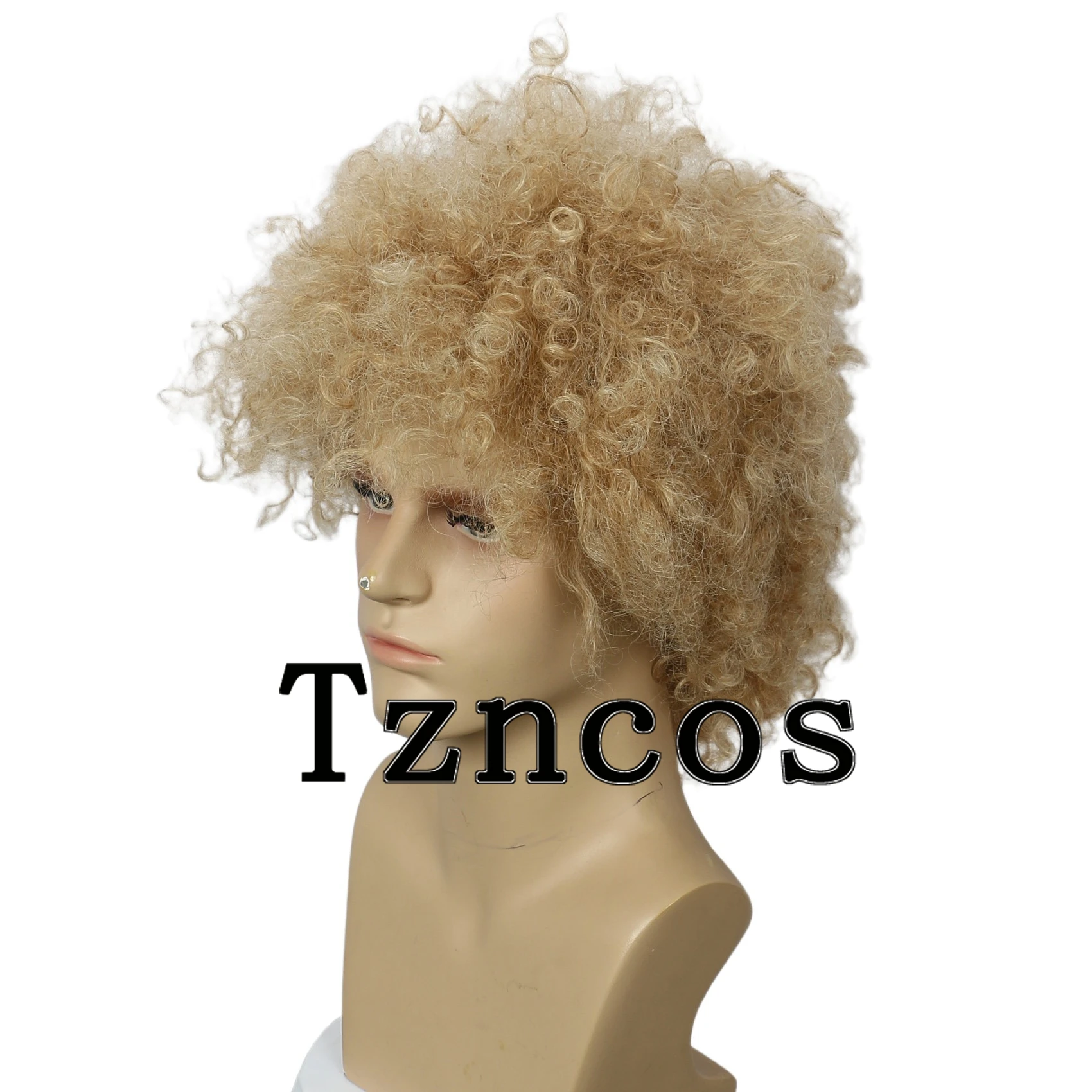 Tzncos 80년대 짧은 남성 디스코 가발 할로윈 코스프레 의상 가발(금발 혼합 갈색)