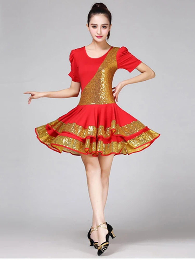 Sequin Square Dance Dragen Moderne Dans Jurk Ballroom Dansen Kleding Latin Kostuum Volwassen Stadium Kostuums