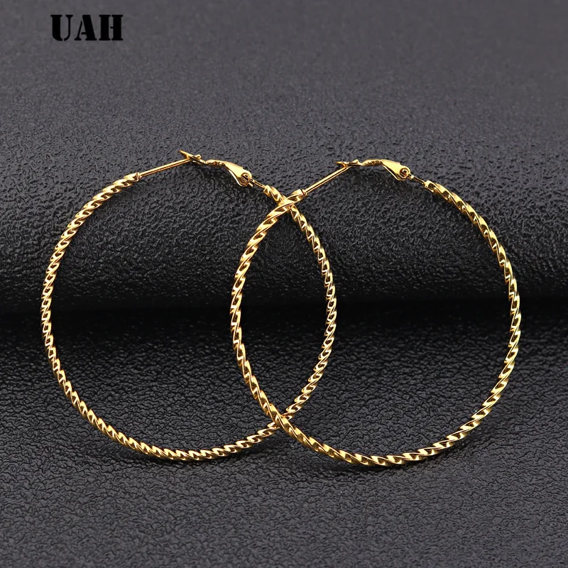 UAH Punk Big Size Hoop Earrings Brincos Trendy Party Exaggerated Gold Silver Color Round Circle Earrings for Women Jewelry