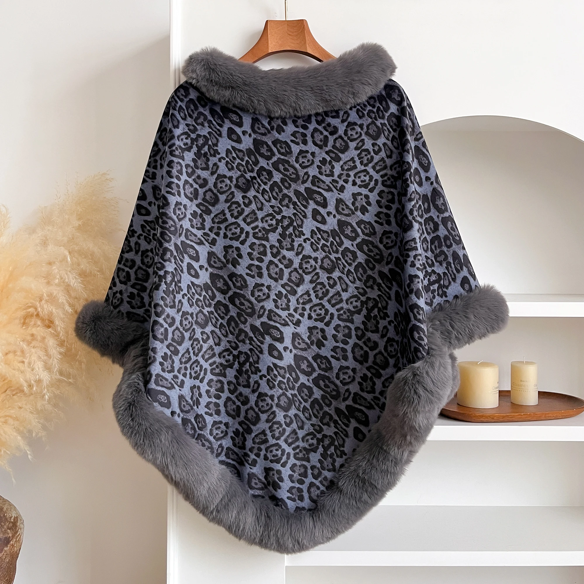 Leopard Print Faux Rabbit Fur - Women'S Fashion Poncho review and price