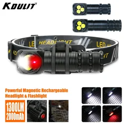 KDULIT 1300LM Super Bright 3 LED Headlamp Flashlight with Magnet Tail USB C Rechargeable Headlight Led Head Torch Camping Light