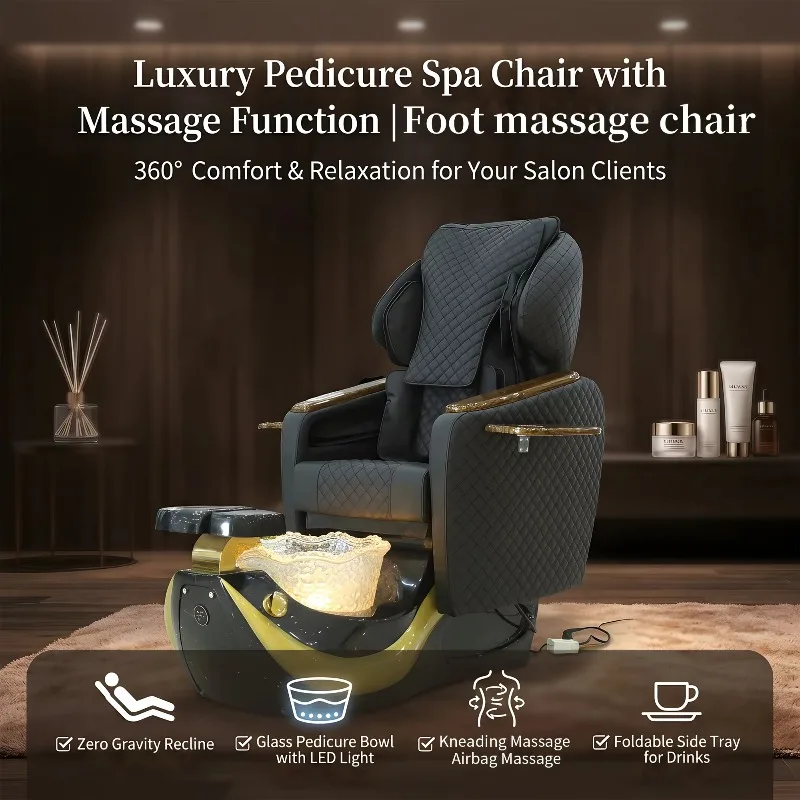 Professional Pedicure Chair with Mechanical Hand Massage System Luxury Diamond Quilted Styling Custom Leather Color Spa Station