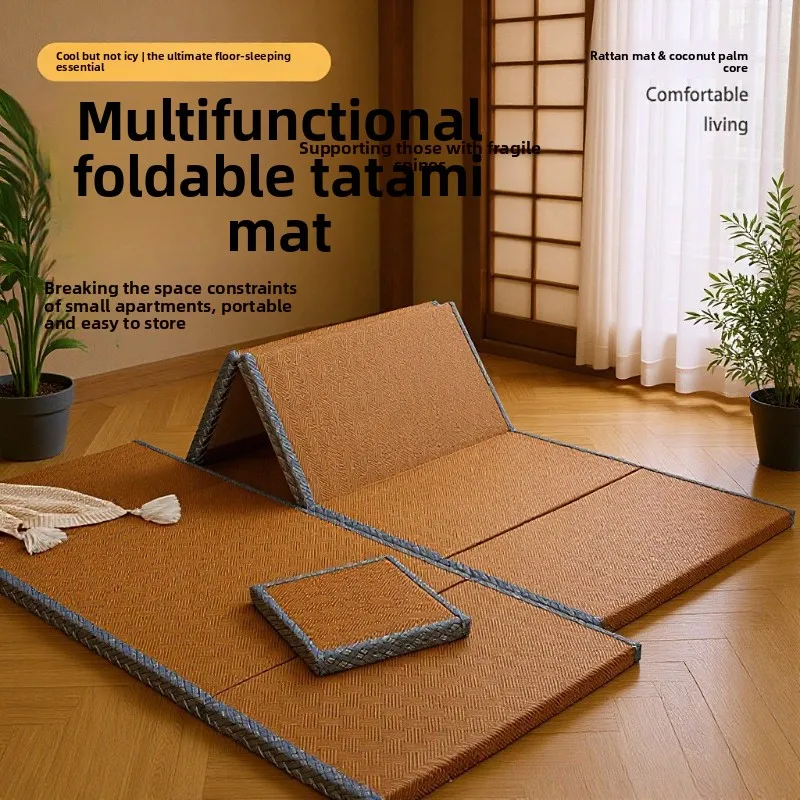 Japanese Tatami Floor Sleeping Mat Foldable Nap Pad for Office Rattan Window Sill Cushion for Hotel B&B Firm Support Mattress