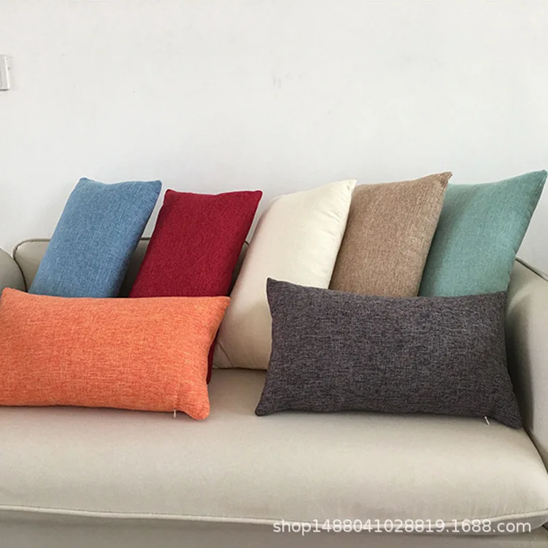 Solid Color Linen Cushion Cover Multi Size Car Sofa Cushion Cover Waist Back Cover Office Home Throw Pillowcase Decoration