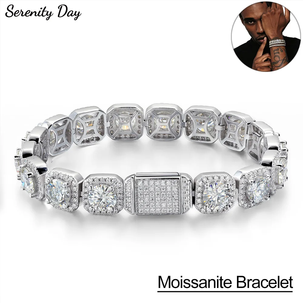 

1ct D Color All Moissanite Tennis Bracelet for Women Men 100% S925 Sterling Silver Sparkling Square Ice Cuban Hand Chain Hip Hop