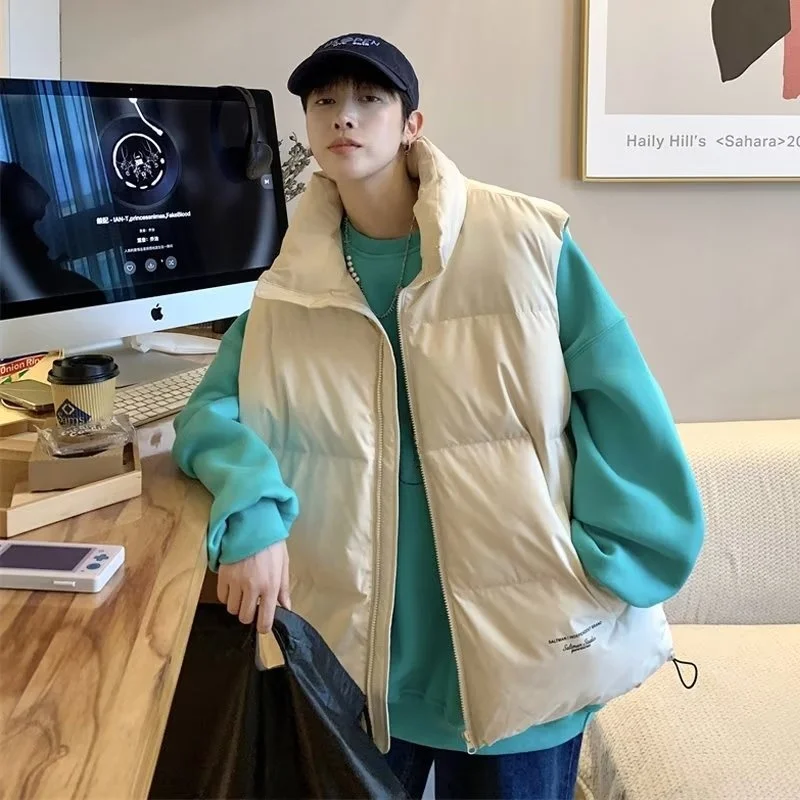 

Trendy Japanese Sle Bread Coat Cotton Vest Men's Winter Loose Fit Svel Stand Collar Outerwear Casual Thiened Cotton