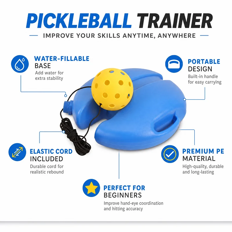 Pickleball Trainer Water Fillable Base 140g 40H Pro PE Cord Adjustable Improve Accuracy Reflexes Train Anywhere All Skill Levels