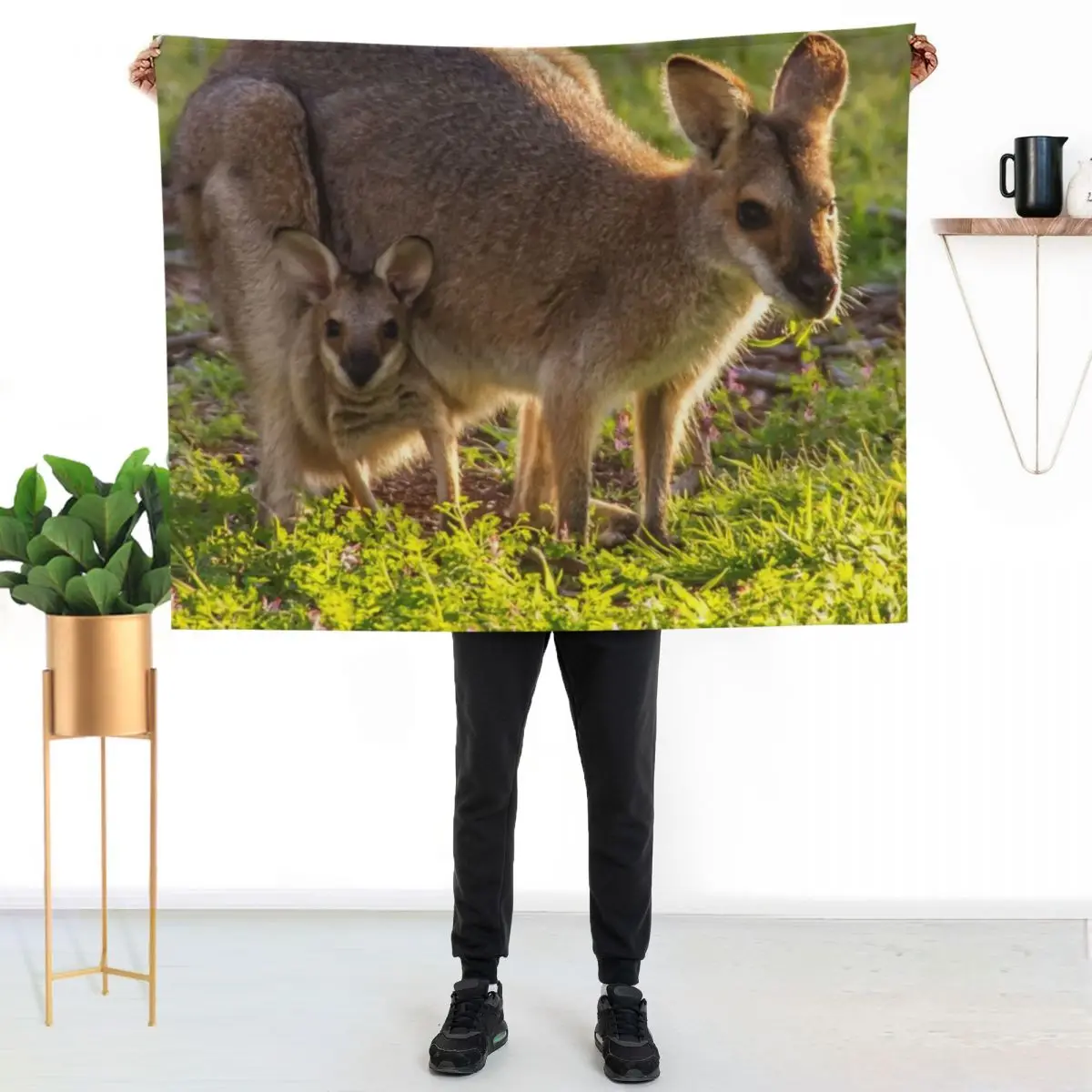 Kangaroo Throw Blanket Cute Plaid Furry For Baby Soft Multi-Purpose Summer Beddings Blankets