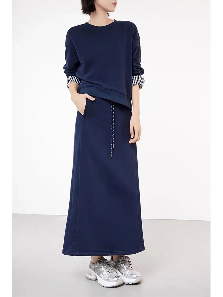 

Fashion Lleisure Vacation Two-piece Set Spring and Autumn New Splicing Long Ssleeved T-shirt Half Skirt 2-piece Set