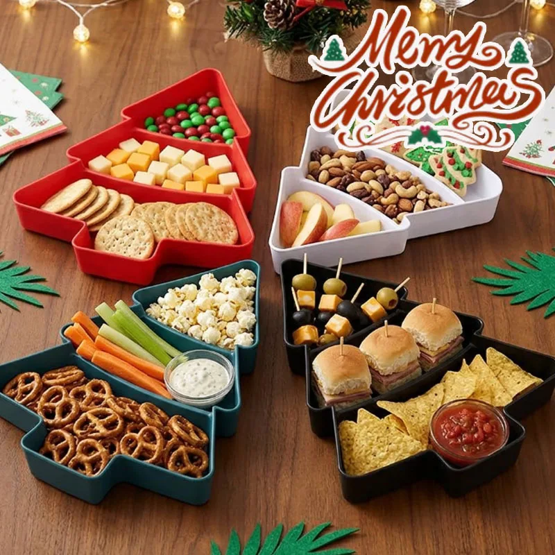 1-10PCS Fruit Bowl Plastic Divided Serving Tray Christmas Tree Shape for Fruits Candy Dried Snacks Living Room Home Party