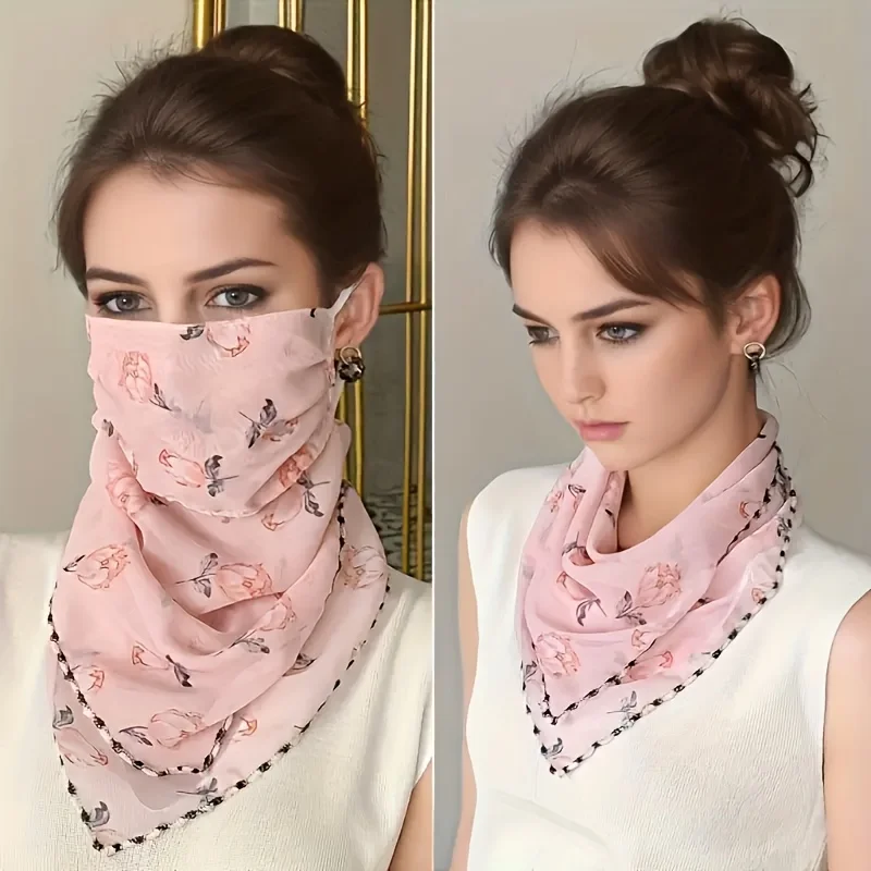 

Womens Sun Protection Floral Scarf, Adjustable Protection Face Chiffon Print Mask, Ice Silk Neck Protector Bandana