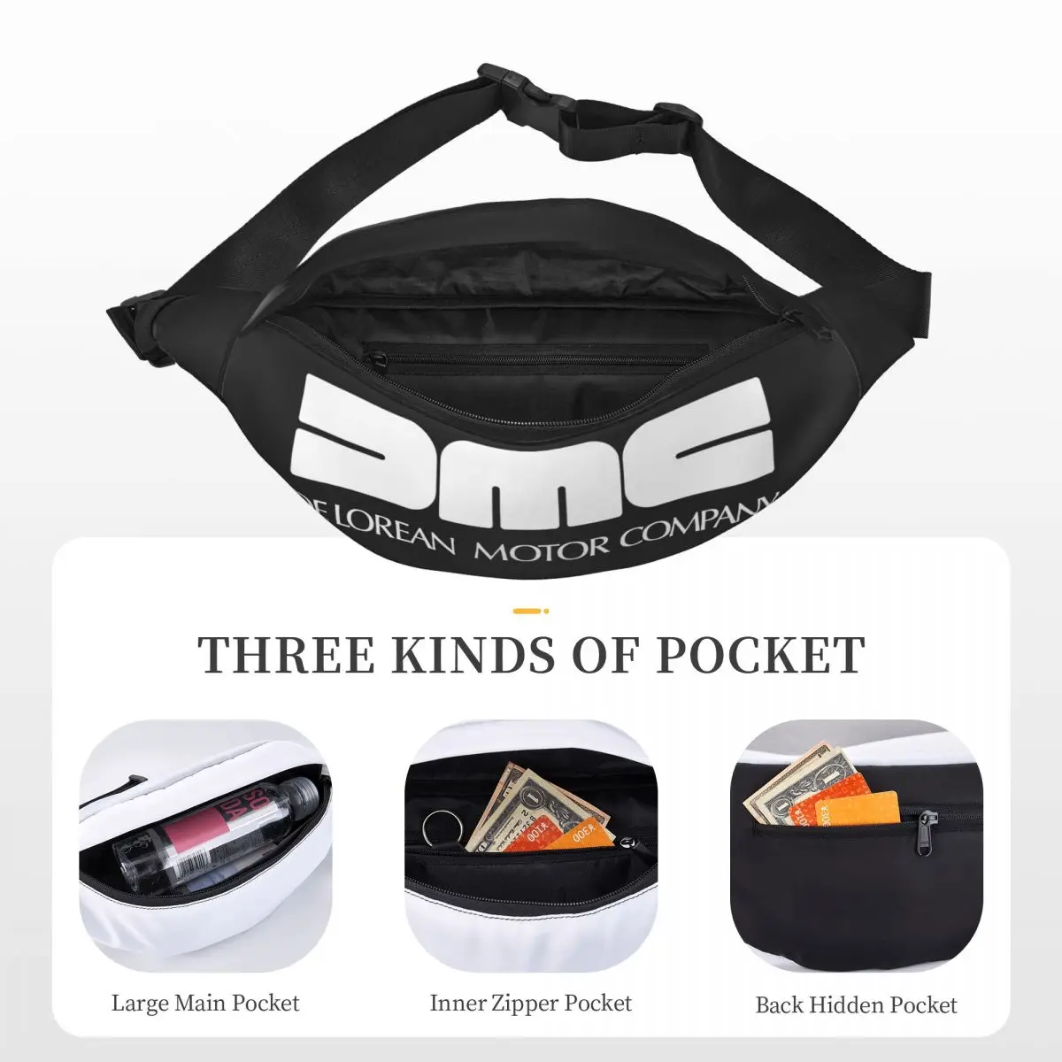 DeLorean Motor Company logo Unisex Waist Bag Multifunction Sling Crossbody Bags Chest Bags Short Trip Waist Pack