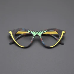 Color niche literary glasses frame men's and women's fashion design cat-eye personality retro optical prescription myopia glasse