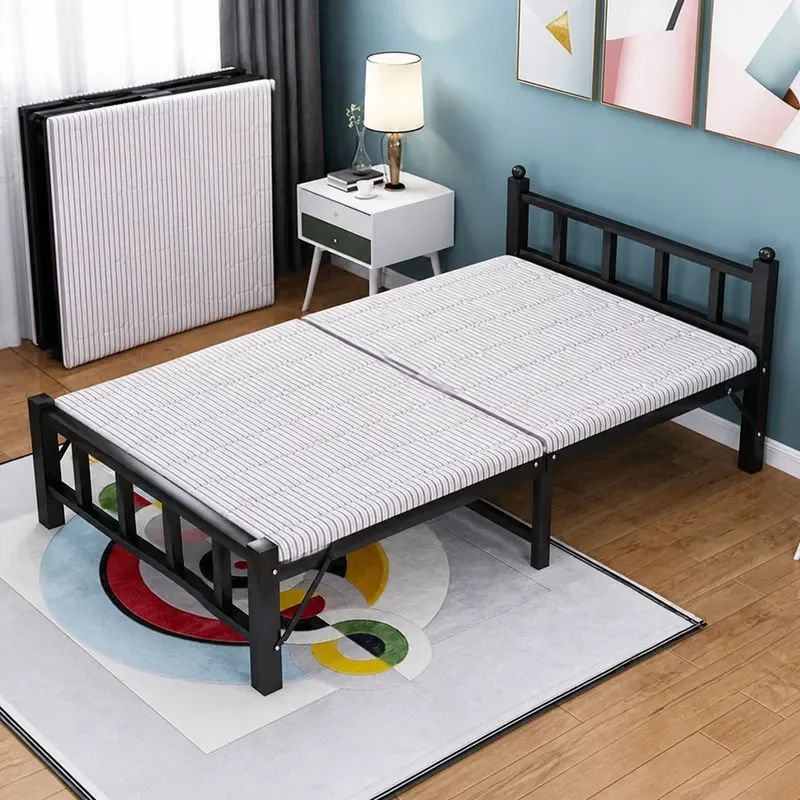Simple Folding Bed Portable Wooden Board Iron Frame Single Bed for Adults Dormitory Rental House Lunch Break Manufacturer