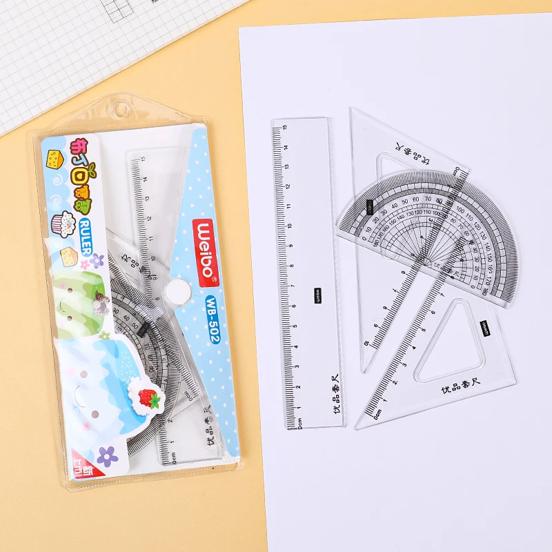 wb-502 4 pcs/ set high quality ruler protractor student mathematics geometry plastic triangle ruler set office school supplies