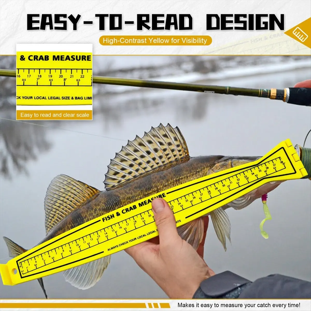 ABPF Foldable Fish Measuring Board Dual Sided Fishing Ruler for Crabs and Fish, Portable Kayak/Boat Measuring Tool