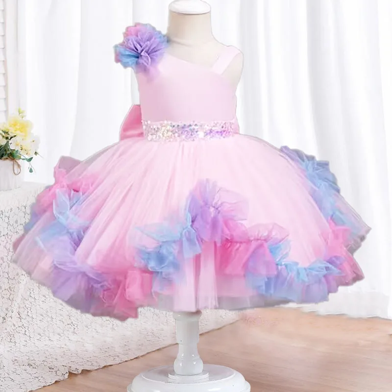 Baby Girl Stumbling Toddler Birthday Party Dress Flower Girl Wedding Dress sheer princess dress formal first Christmas dinner