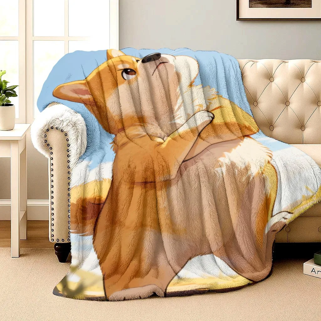 cartoon image of a standing dog Flannel printed blanket suitable for all seasons suitable for living room office sofa and travel