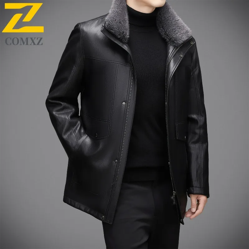 الشتاء سترة جلدية الرجال 2025 جديد انفصال الداخلية مقنعين معطف دافئ موضة صوف مبطن سميكة الباردة برهان سترات من الجلد #6