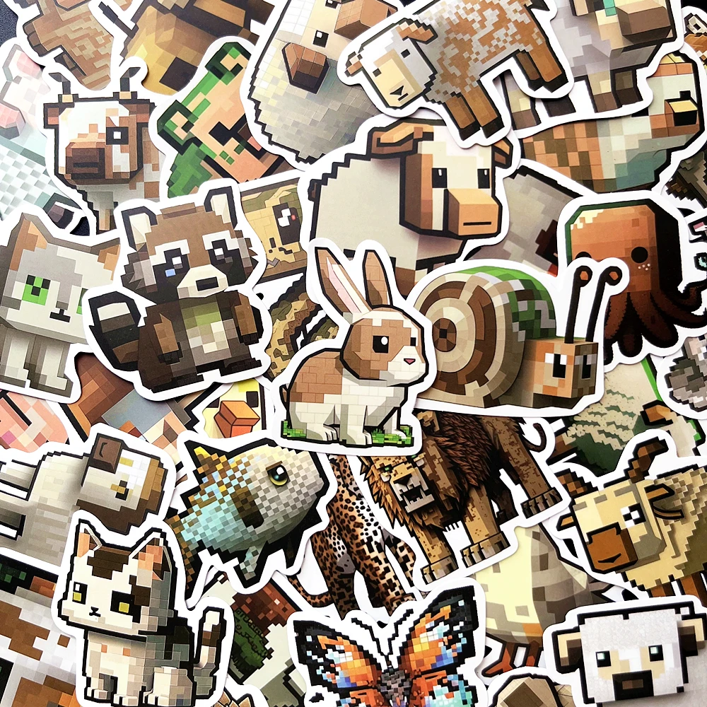 10/50PCS Cartoon Pixel Animal Style Stickers for Kids Teens Luggage Decals Scrapbook Stationery Laptop Fridge