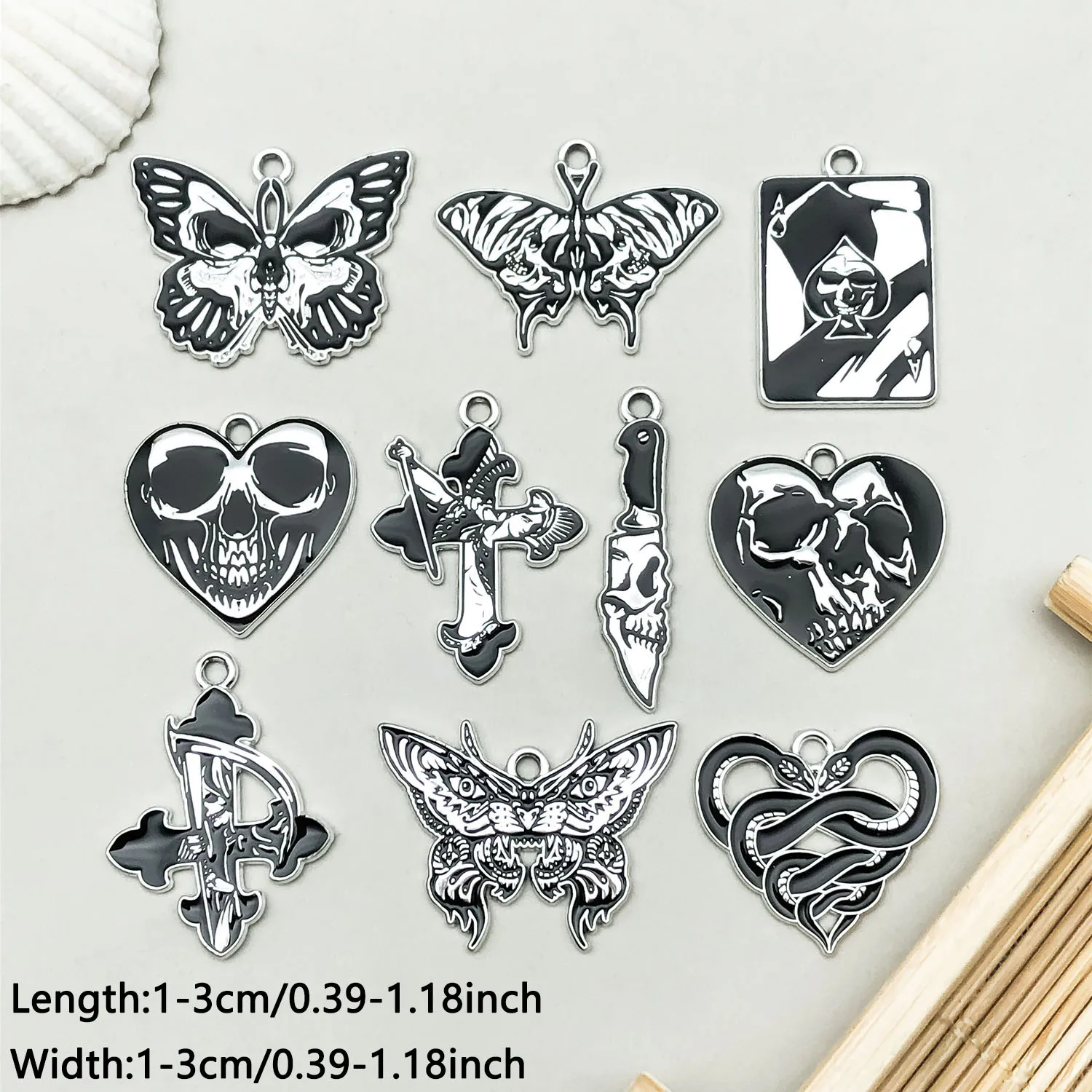 5pcs/10pcs Alloy enamel Halloween series Death's love butterfly set DIY Keychain Earrings Jewelry Making Bracelets Necklace