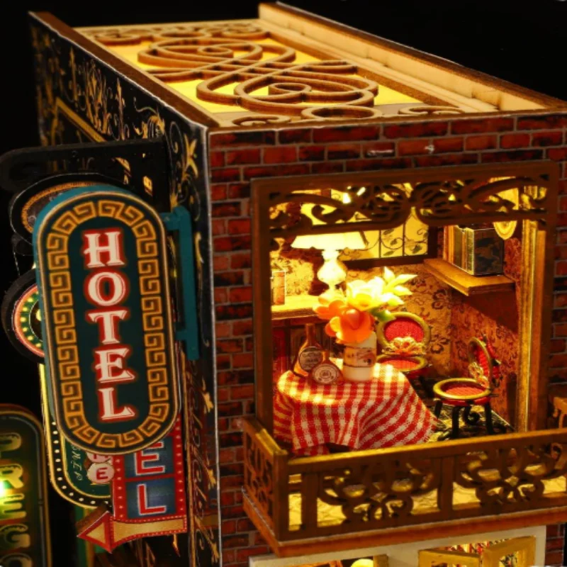 Suporte para livros OUZEY Seaside Village, faça você mesmo de madeira 3D com luzes, decoração náutica para adolescentes