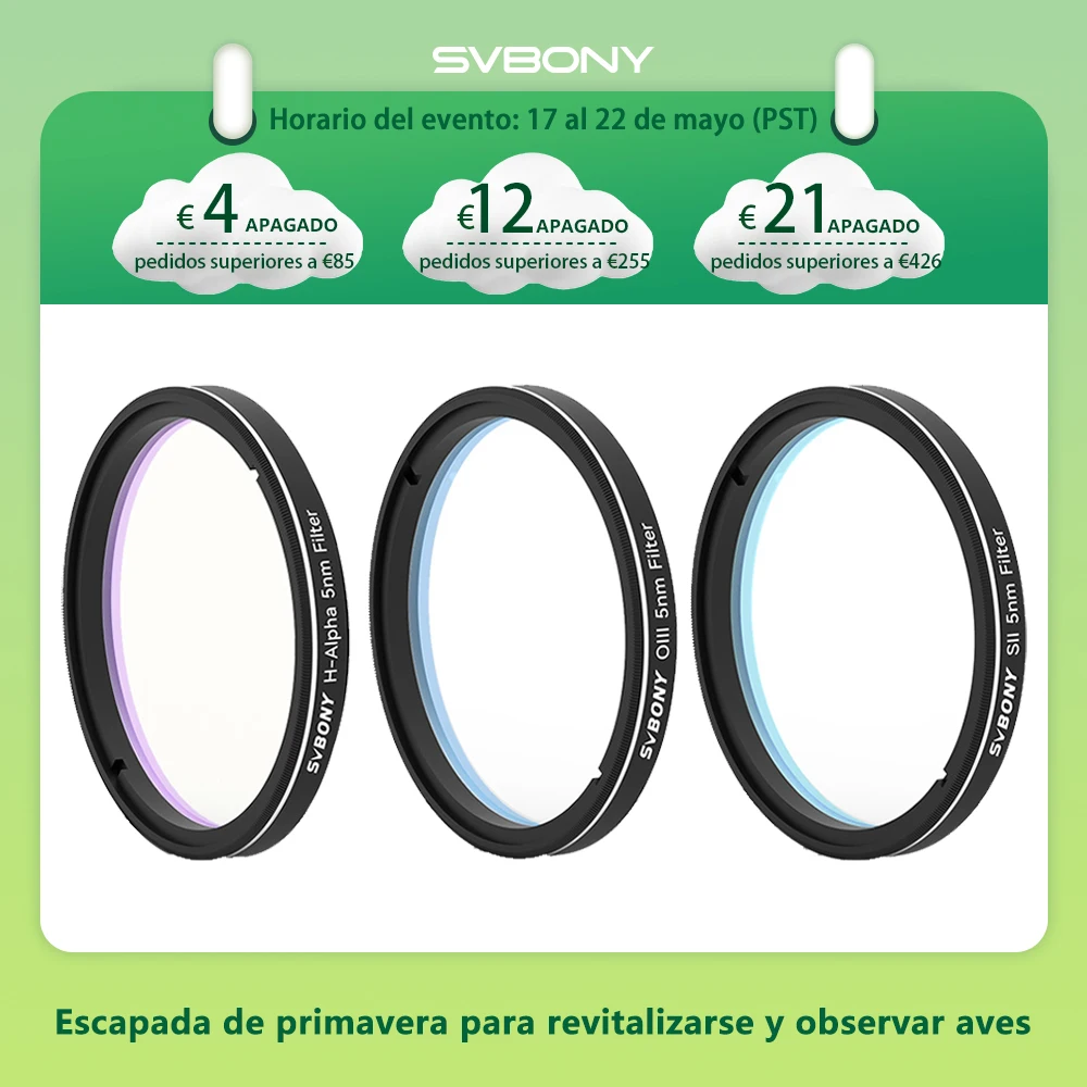 Svbony SV227 filtro de 2/1,25 pulgadas 5nmH-Alpha SII-CCD OIII-CCD banda estrecha para telescopio astronómico fotografía planetaria de espacio profundo
