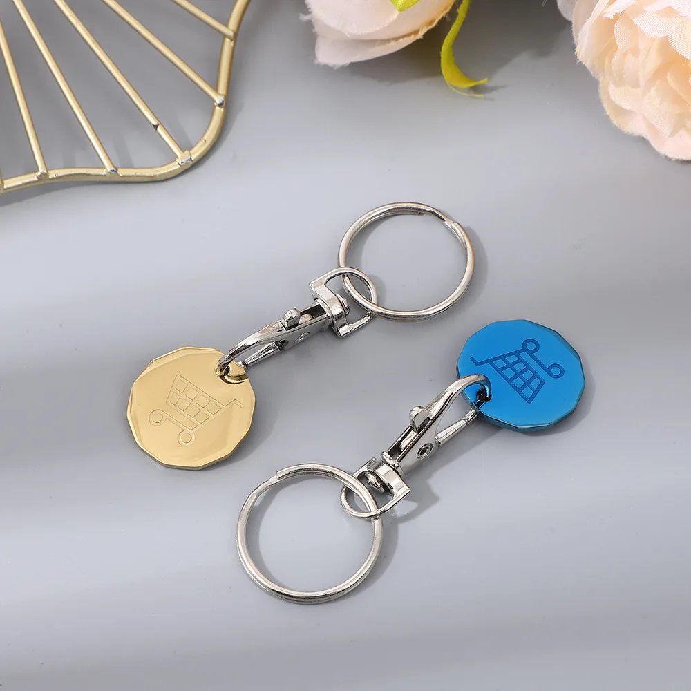 euro keychain Carts Token Keyring Solver Chip Key Chain One Euros Europe Metal Shopping Trolley Coin Holder Keychain