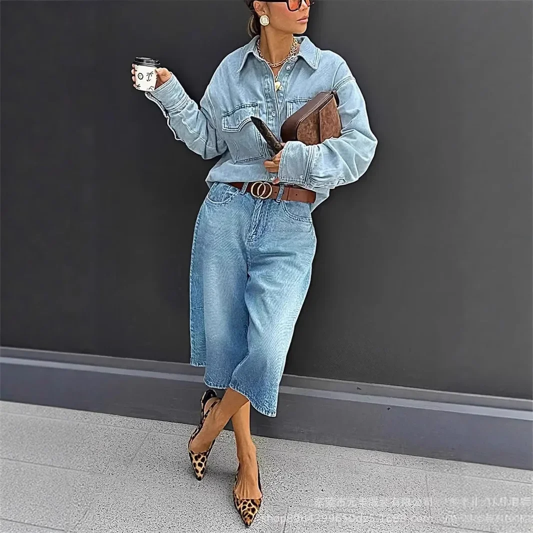 Pant Women Jeans Wide Leg Pants Calf Length Loose High Waist Straight Trousers Y2k Streetwear Washed Work Casual Summer view 2