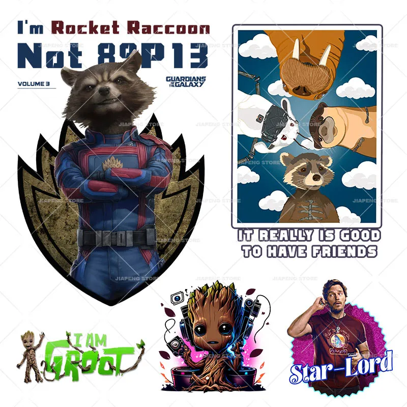 Rocket Raccoon Groot Iron On Patches For Clothes Guardians of the Galaxy Vol.3 Heat Transfer For T-shirt Thermal Stickers Decor