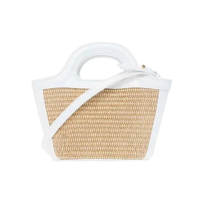 2024 Summer Classic Woven Vegetable Basket Handbag Straw Bag Shoulder Bag Shopping Leather Woven Beach Straw Woven Girls Handhe