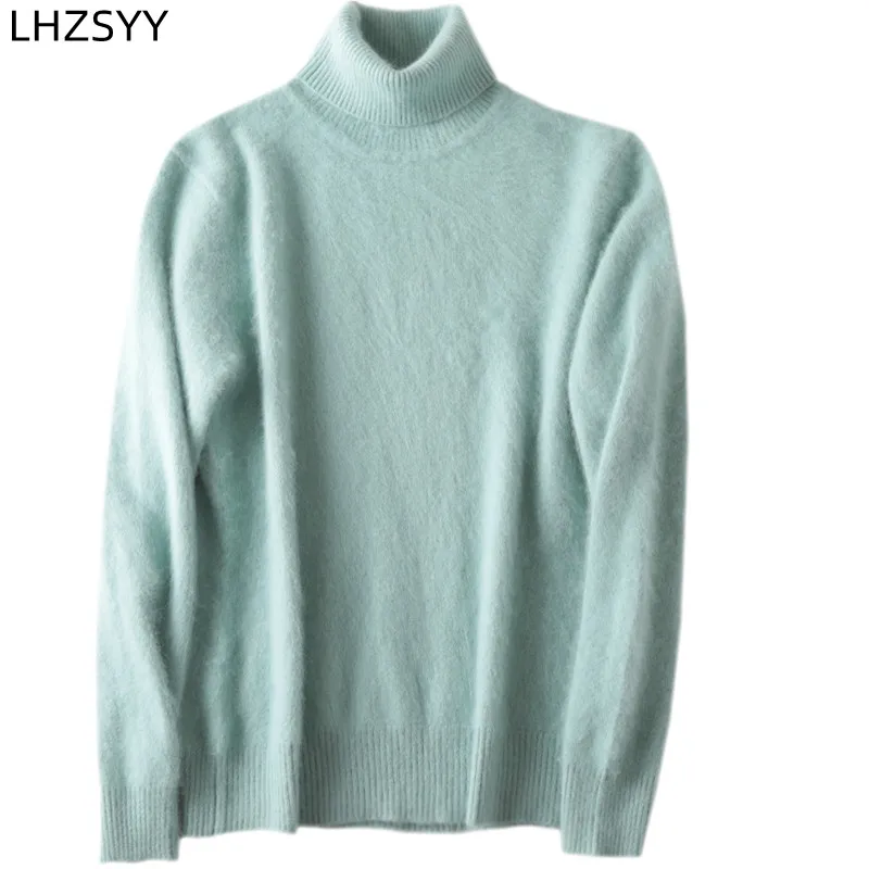 Autumn Winter Women\'s 100% pure Mink Cashmere Sweater Lapel Pullovers Loose Knit Tops Korean Wild Sweater Female Jacket Jumpers