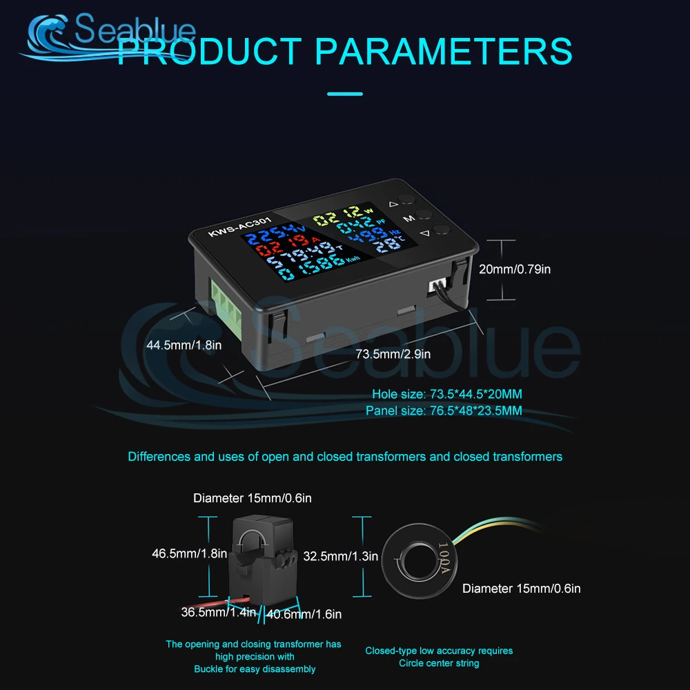 Digital Display KWS-AC301 Voltmeter Ammeter AC 50-300V Power Energy Meter 8 in1 LED Digital AC Wattmeter Electricity Meter