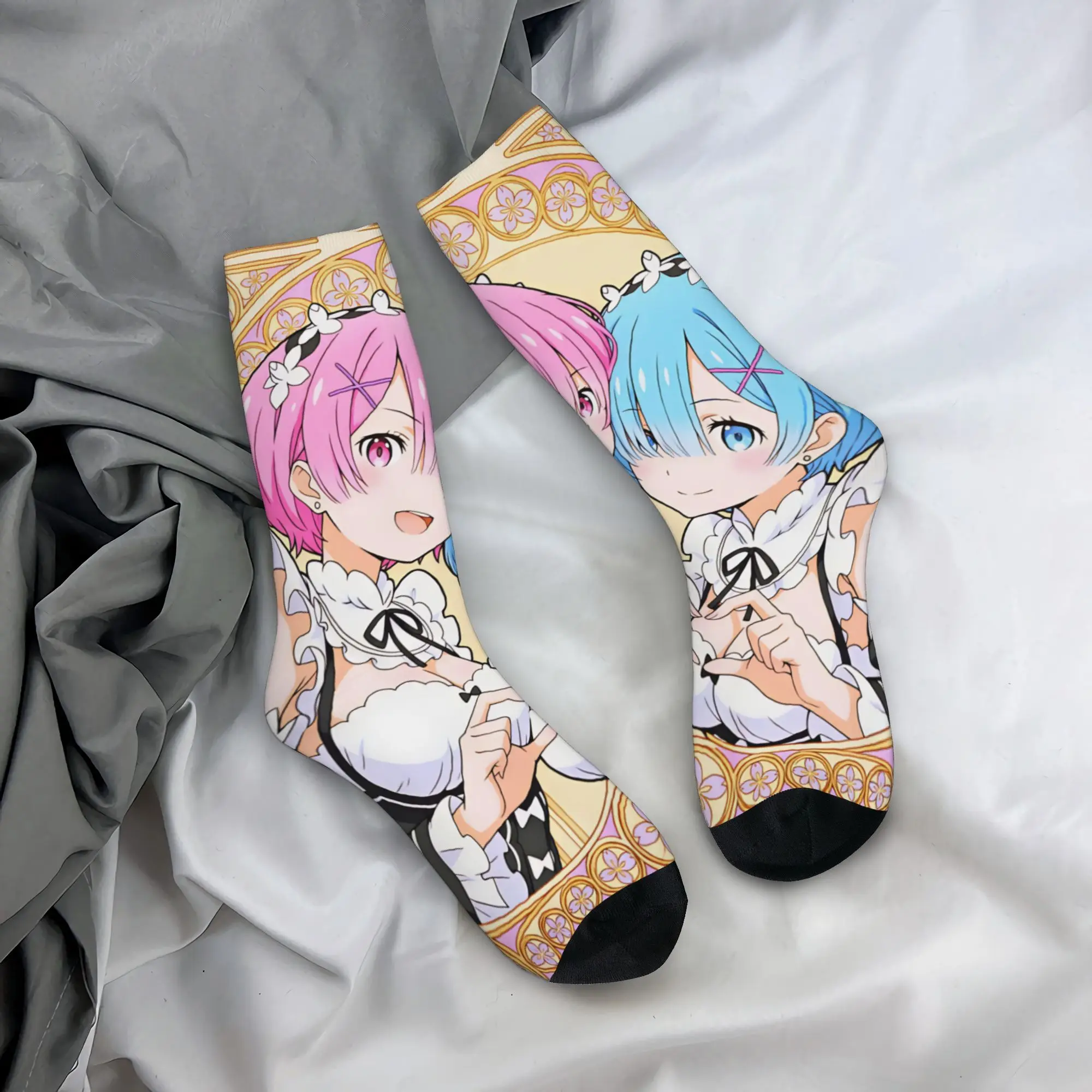 Kawaii Print Rem Emilia R-Re:ZERO Anime Socks for Stretchy Summer Autumn Winter Starting Life in Anothers Worlds Crew Socks