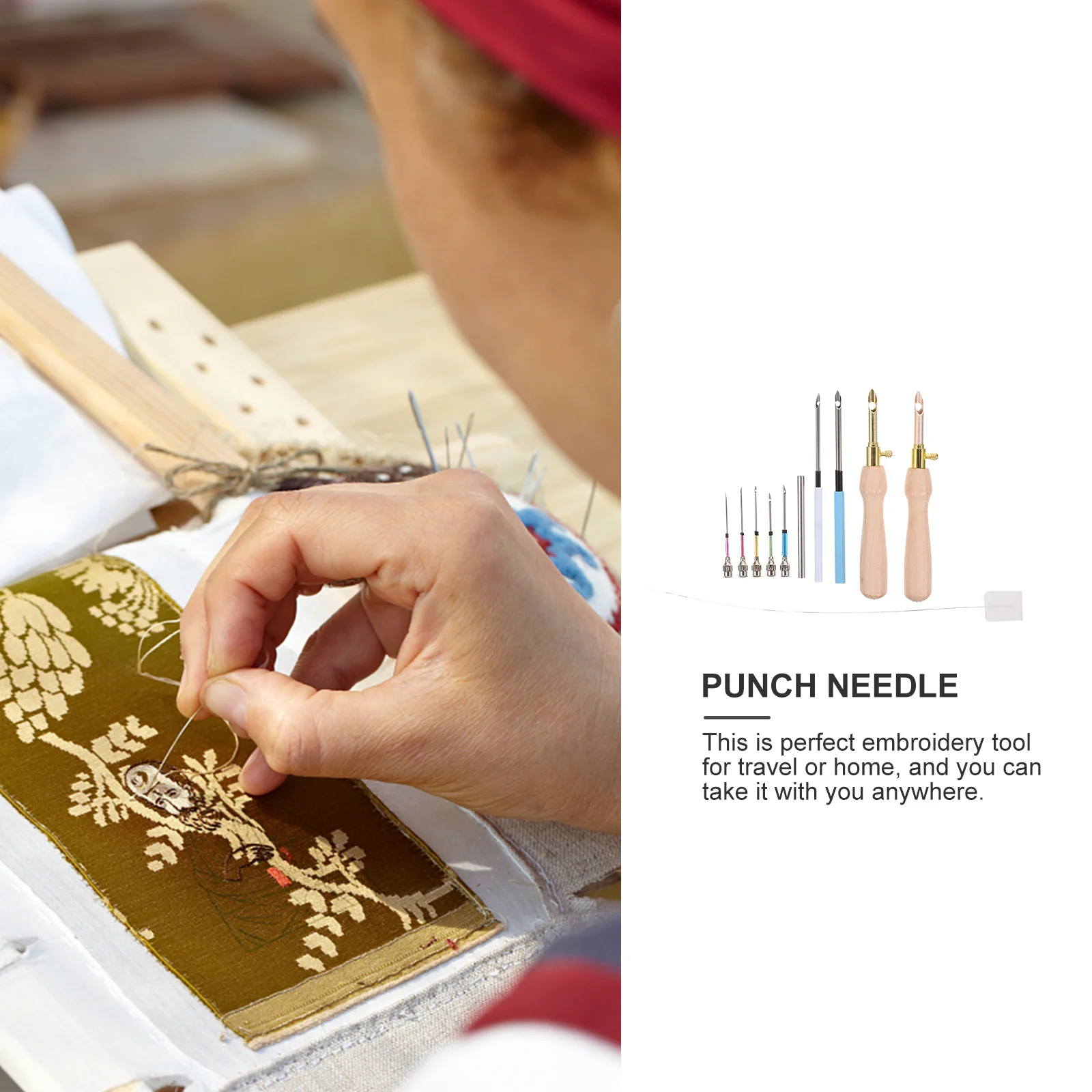 

1 set 1 Set Embroidery Punch Needle Wooden Handle Durable Sewing Tool Diy Crafts Lightweight Stitching Needle Clothing Pillows