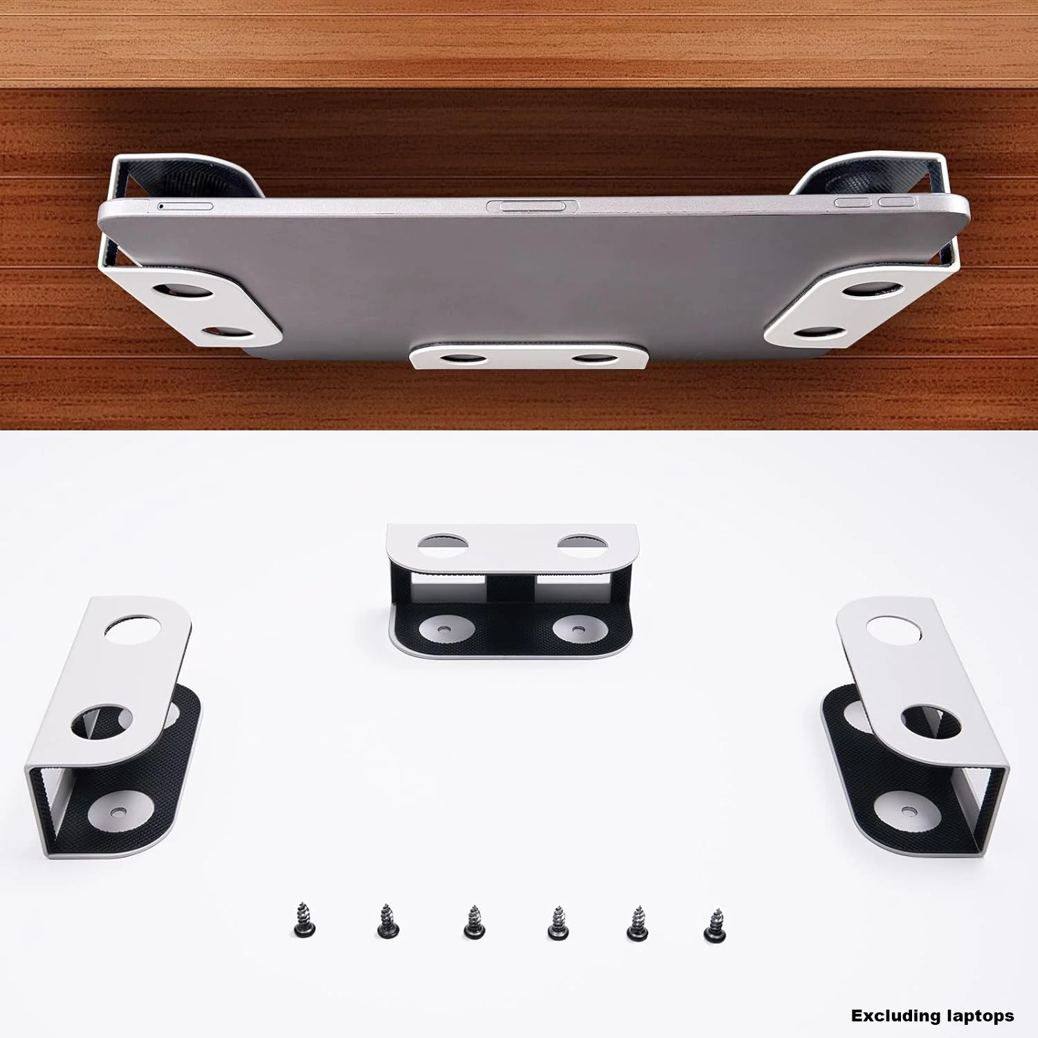 Under Desk Laptop Mount, Metal Under Desk Shelf Holder for Laptop, Mac Mini, Macbook, Keyboard with Anti-Scratch Silicone